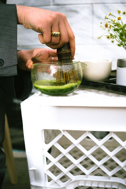 Homecoming Matcha glass matcha bowl with sakura emblem
