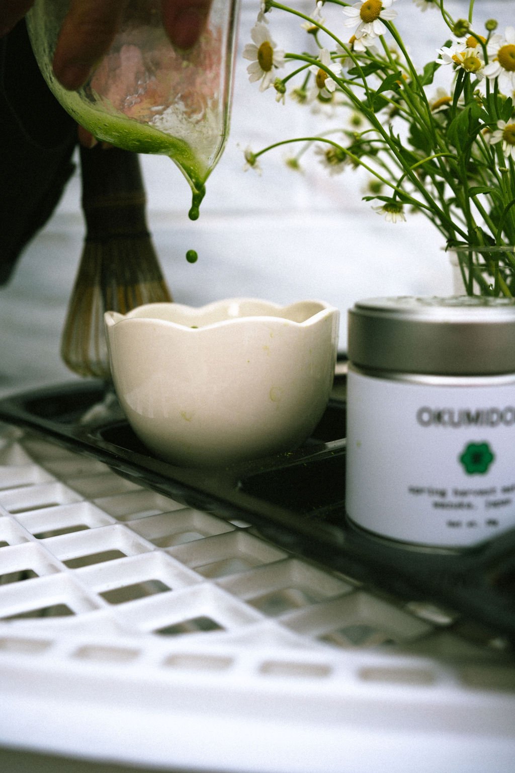 Okumidori matcha whisked in a bowl