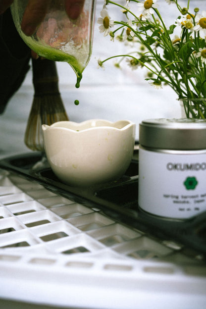 Okumidori matcha whisked in a bowl